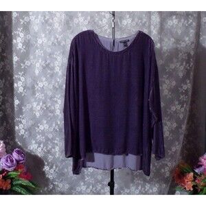 Eileen Fisher Purple Crushed Velvet Blouse Size XL Silk Blend Boho Whimsigoth